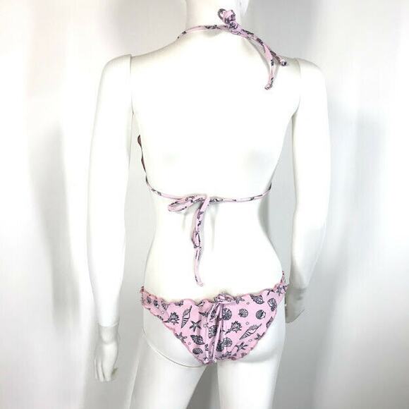 Chloe Rose Daisy Bikini Top Seashell Shell Print Ruffle Halter Tie Womens NWT - Picture 8 of 9